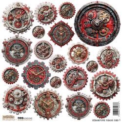 AUFKLEBER ScrapLove Dekor Stickers - Steampunk Gears Red 1 - Zahnräder Rot