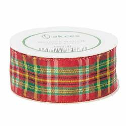 STOFFBAND Dekoband Stoffbänder Geschenkband rot-gelb-grün kariert 25mm/10m