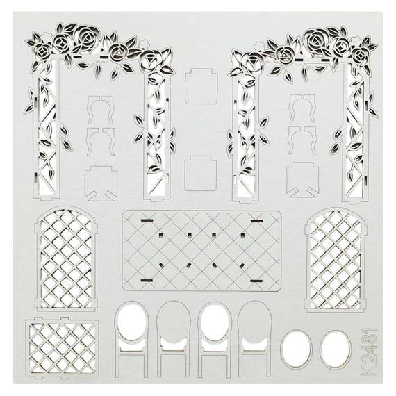 KREATYWNA PRACOWNIA Dekorpappe Die Cut Chipboard Dekoration, 3D Pergola mit Stühlen