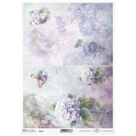 ITD Reispapier Decoupage Bastelpapier Serviettentechnik-R2257 Schmetterlingsblüten