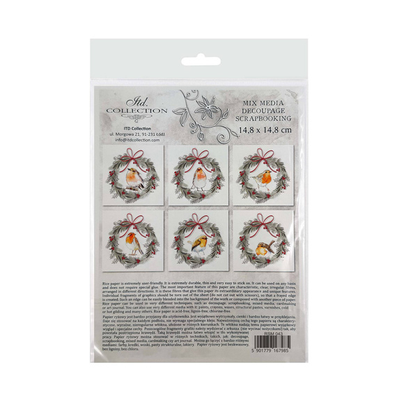 ITD Reispapier Decoupage Bastelpapier, RSM043 Weihnachtsgirlanden für Vögel