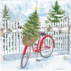 SERVIETTEN 1 Stück Motivservietten Decoupage Napkin 33x33cm, Christmas Bike Fahrrad, Weihnachtsbaum