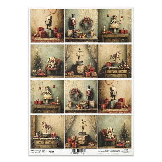 Reispapier für Decoupage A4 - Retro Weihnachten, Roboter, Spielzeug - R2682 - Itd Collection 