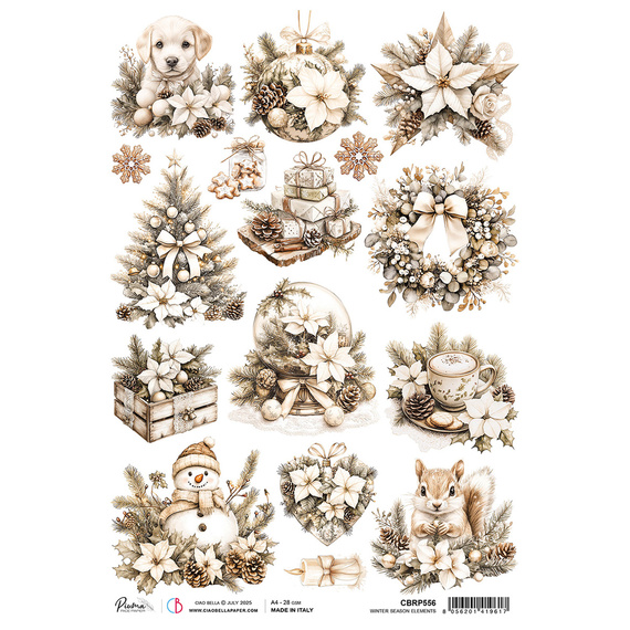 Reispapier für Decoupage A4 - Ciao Bella - Winter Season Elemente