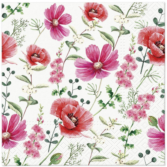 SERVIETTEN 1 Stück Motivservietten Decoupage Napkin 33x33cm, Mohnblumen 