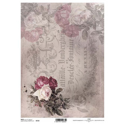 ITD Reispapier Decoupage Bastelpapier, Serviertentechnik, Vintage, Blumen, Schriftzug R0719
