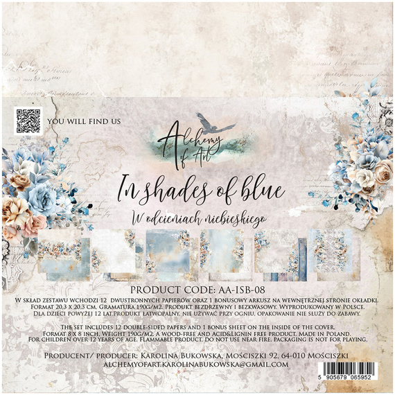 ALCHEMY OF ART Set 20x20cm Scrapbooking Papier,  In shades of blue