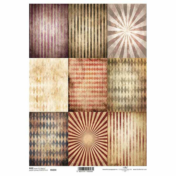 ITD Reispapier Decoupage Bastelpapier, Vintage, Harlekin, rhomboide Hintergründe R1654