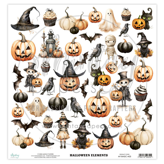 MINTAY 30x30cm doppelseitig Scrapbooking Papier mit Elementen - Halloween