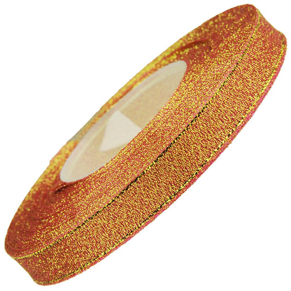 Glitzerband 12mm 27m - rot gold