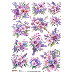 Reispapier Decoupage Bastelpapier A4 - Scraplove - Violet and Pink Flowers 1