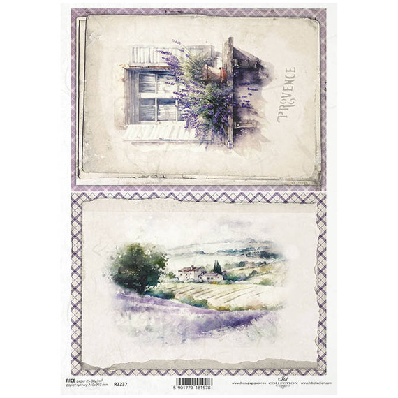 ITD Reispapier Decoupage Bastelpapier Serviettentechnik-R2237 Lavendel, Landschaft
