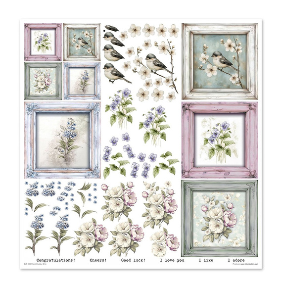 ITD COLLECTION Setz 11Stk 30x30cm Scrapbooking Papier - Floral Shabby Chic