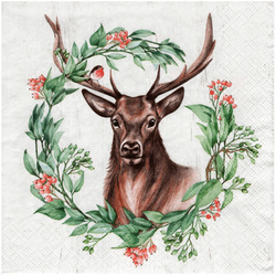 Serviettentechnik Motivserviette - 1 Stück - Decoupage Serviette 33x33 cm - Deer in wreath