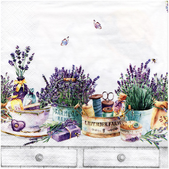 SERVIETTEN 1 Stück Motivservietten Decoupage Napkin 33x33cm, Lavender Farm in Provence