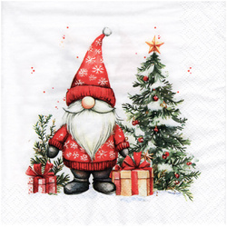 SERVIETTEN 1 Stück Motivservietten Decoupage Napkin 33x33cm, Gnom med Gaver