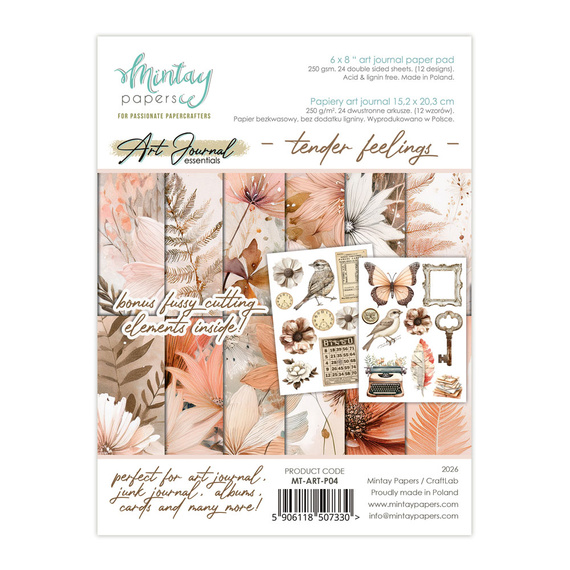 Art Journal Scrapbooking Papiere Notizbuch 15x20 - Mintay - Zarte Gefühle