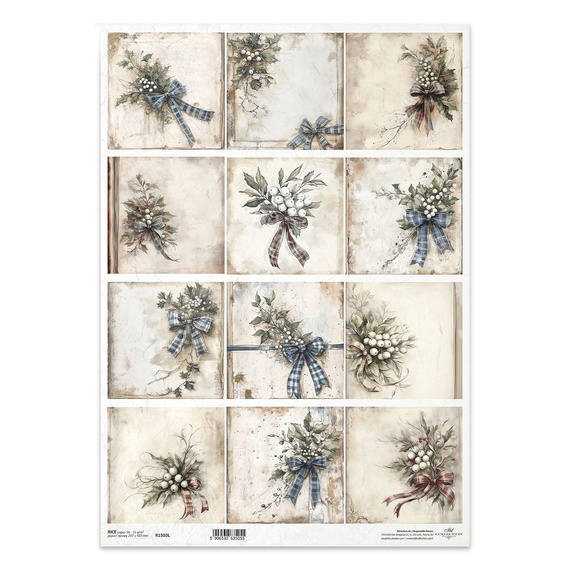 Reispapier für Decoupage A3 - Sträuße Mistel Stechpalme - R1503L - Itd Collection