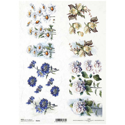 ITD Reispapier Decoupage Bastelpapier Serviettentechnik-R2251 Gänseblümchen, Kornblumen, Hortensien, Rosen