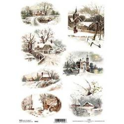 ITD Reispapier Decoupage Bastelpapier Serviettentechnik-R463 Hüttengebäude Kirche