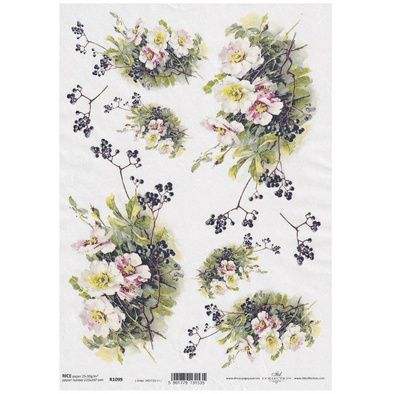 ITD Reispapier Decoupage Bastelpapier Softpapier, R1099 Blumen