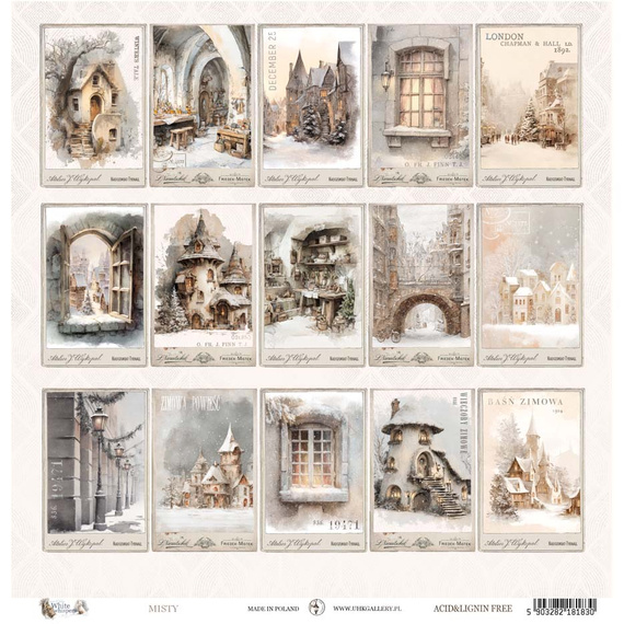 UHK 30x30cm doppelseitig Scrapbooking Basteln Papier - White Whispers - Misty