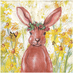 SERVIETTEN 1 Stück Motivservietten Decoupage Napkin 33x33cm, Flower bunny Hase/Kaninchen