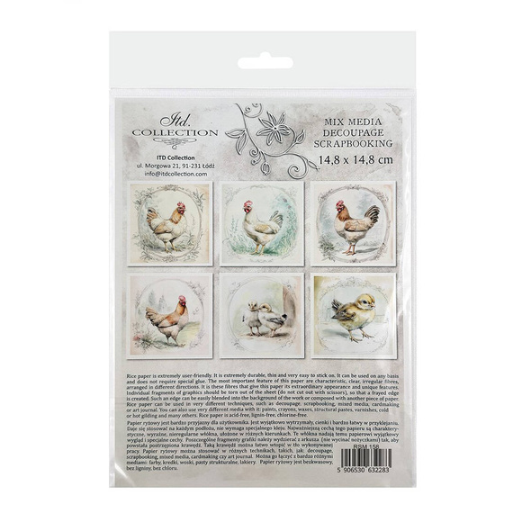 Reispapier-Set-Bastelpapier - ITD - RSM158 Hähne Hühner