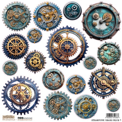 AUFKLEBER ScrapLove Dekor Stickers - Steampunk Gears Blue 1 - Zahnräder Blau