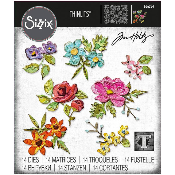 SIZZIX Stanzform Präge Stanzschablone Cutting Die, Brushstroke Flowers Mini by Tim Holtz Blumen