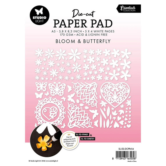 STUDIO LIGHT Scrapbooking-Papier Set A5 mit Elementen - Bloom & Butterfly