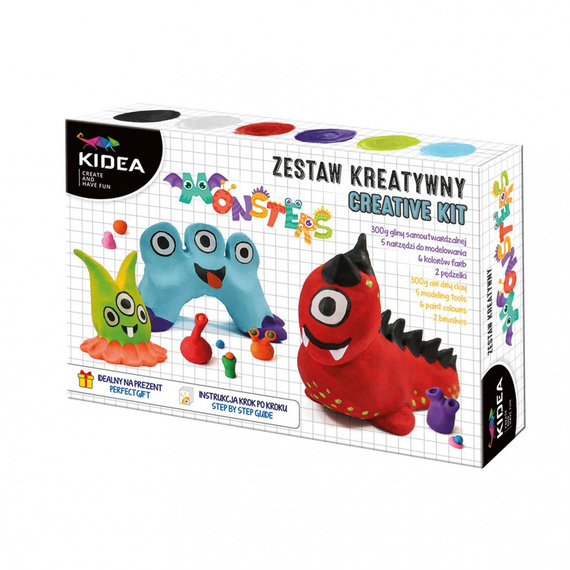 Kreativ-Set mit selbsthärtendem Ton - Monster - Farben, Werkzeuge, Pinsel
