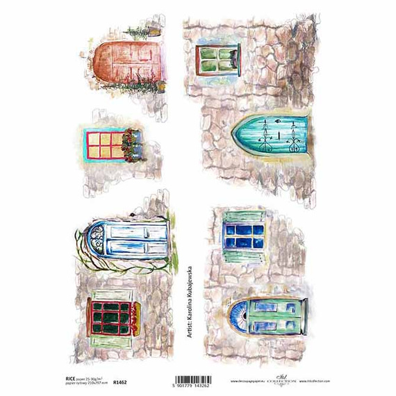 ITD Reispapier Decoupage Bastelpapier Serviettentechnik-R1462 Tür Fenster Wand