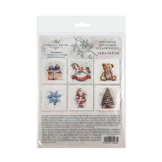 Scrapbooking-Bastelpapier-Set reis - ITD - RSM142 Weihnachtsmann, Schaukelpferd, Teddybär, Schneeflocke, Geschenk