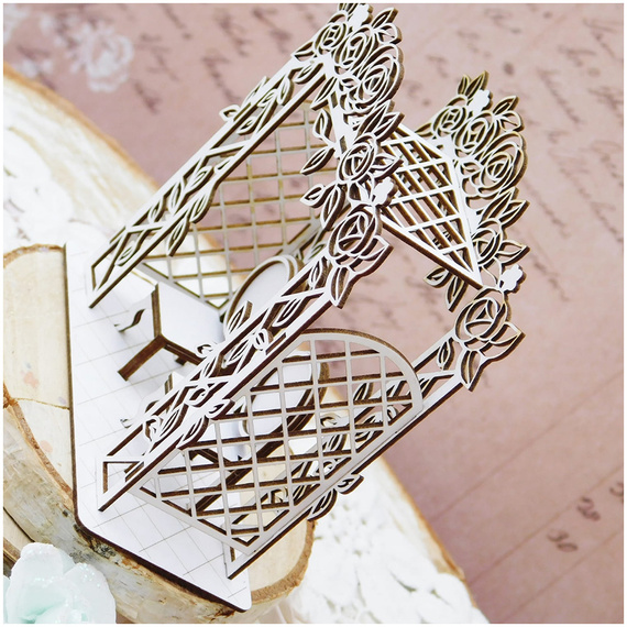 KREATYWNA PRACOWNIA Dekorpappe Die Cut Chipboard Dekoration, 3D Pergola mit Stühlen