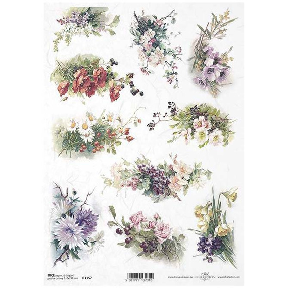 ITD Reispapier Decoupage Bastelpapier Serviettentechnik, R1157 Blumen
