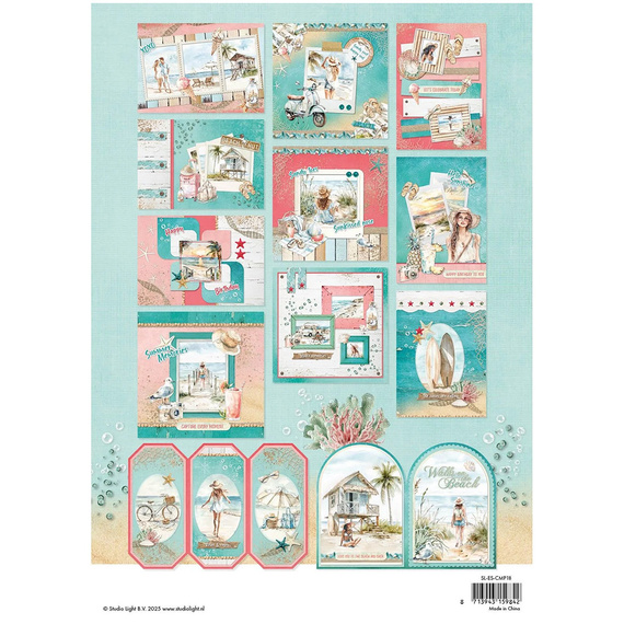 STUDIO LIGHT 20Blatt A4 Papierset + Elemente Scrapbooking Papier, Summer Celebration Meer, Sommer