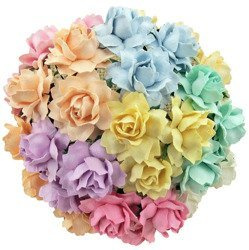 ROSEN Cottage 30mm 50Stk Scrapbooking Maulbeerpapier Blumen Flower, pastell mix