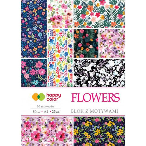 HAPPY COLOR Motivblock 15 Blatt Scrapbooking Papier 80g A4, Flowers Blumen