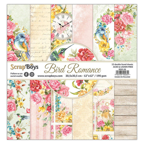 SCRAPBOYS Set 12Stk 30x30cm doppelseitig Scrapbooking Papier Bird Romance