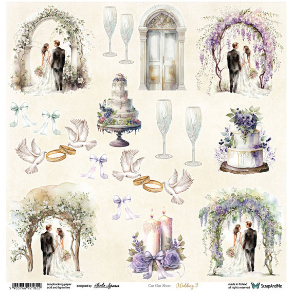 SCRAPandME 30x30cm einseitig Scrapbooking Papier 250g, Wedding 3