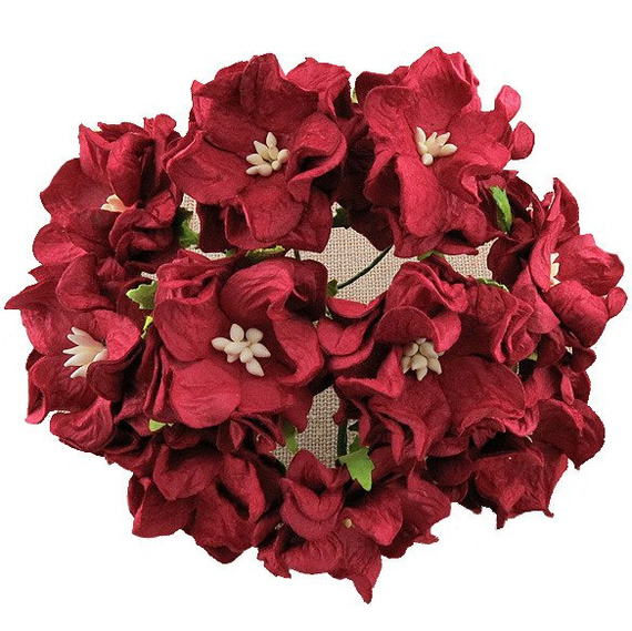 GARDENIEN 60 mm 5Stk Scrapbooking Maulbeerpapier Blumen Flowers, dunkelrot