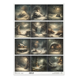 Reispapier für Decoupage A3 - Winterlandschaft, Nacht, Laternen - R1577L - Itd Collection