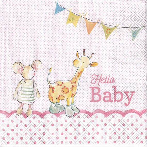 SERVIETTEN 1 Stück Motivservietten Decoupage Napkin 33x33cm - Hallo Baby hellrosa