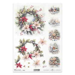 ITD Reispapier Decoupage Bastelpapier Serviettentechnik-R2442 Teddybärgirlanden unter dem Weihnachtsbaum