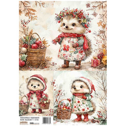 Reispapier A4 - ScrapLove - Christmas Hedgehog with Basket 1 - Weihnachtsigel mit Korb