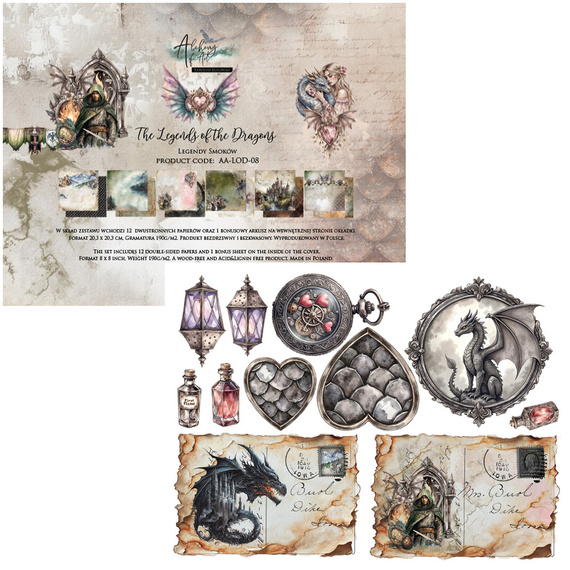 ALCHEMY OF ART Set 20x20cm Scrapbooking Papier, The Legends of the Dragons