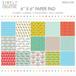 SIMPLY CREATIVE Set 30 Blatt 15x15cm Scrapbooking Craft Papier 120g, Fiesta Fun