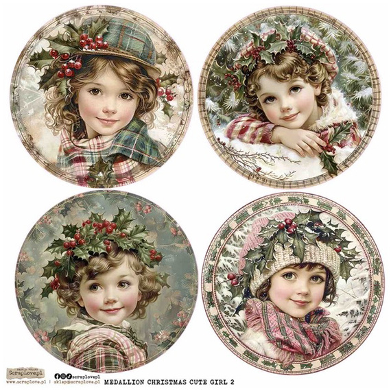 AUFKLEBER papier - ScrapLove - Medallion Christmas Cute Girl 2 - Medaillons Weihnachten