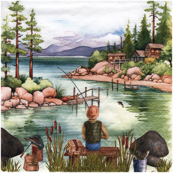SERVIETTEN 1 Stück Motivservietten Decoupage Napkin 33x33cm, Lakeside Fishing